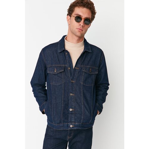 Trendyol Navy Blue Men's Regular Fit Tobacco Stitched Denim Jacket Slike