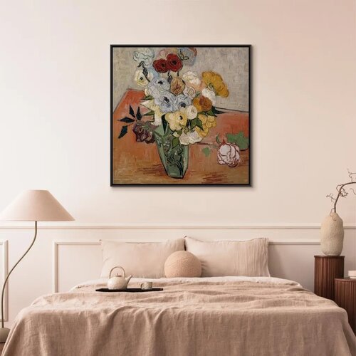  Slika - Vincent Van Gogh &amp;ndash; Stilllife with Japanese vase roses and anemones 40x40 U crnom drvenom okviru Slike