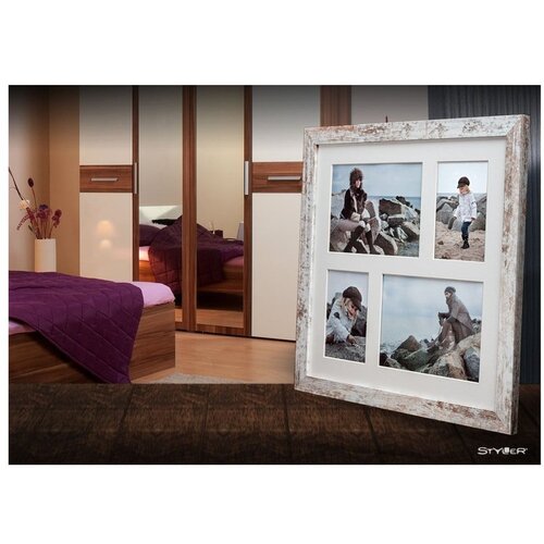 Styler Sivo-bel okvir za 4 fotografije Narvik Shabby, 39 x 39 cm Cene