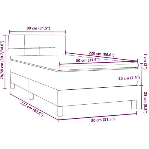  Box Spring krevet s madracem svijetlo sivi 80x220 cm samt Slike
