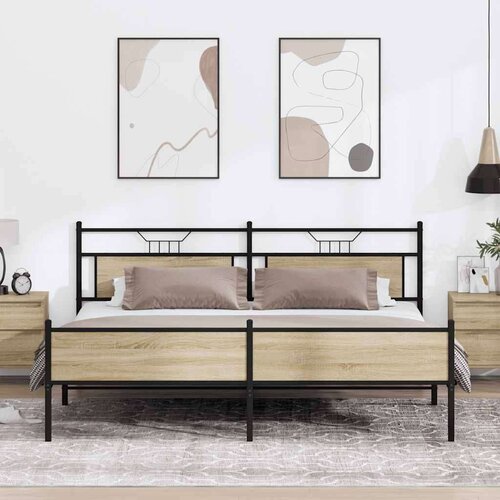 Metalni Kovinski posteljni okvir brez vzmetnice sonoma hrast 200x200 cm, (21829294) Cene