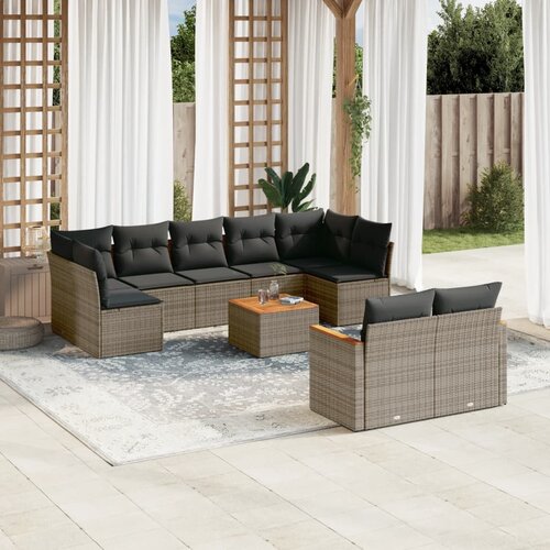 vidaXL 10-dijelni set vrtnih sofa od poliratana s jastucima sivi Cijene