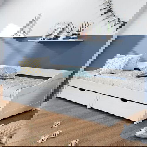  The Living Store Dnevna postelja z 2 predaloma IRUN bela 90x200cm trdna borovina - Dnevna Postelja, (21497974) Slike