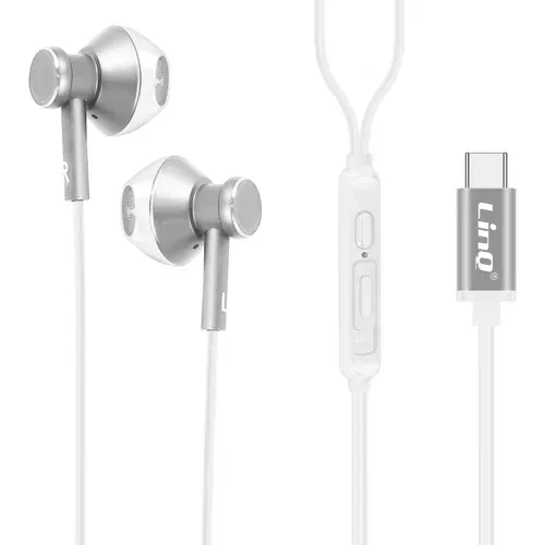 LINQ Kakovostne zvocne slušalke USB-C z mikrofonom, gumbi za prostorocno upravljanje, - srebrne, (20731486)