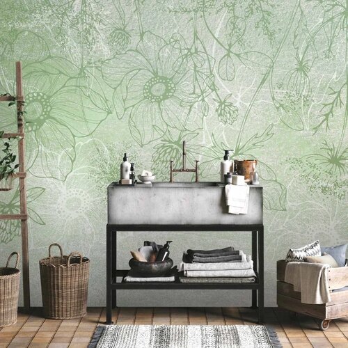  Foto tapeta - Flowery meadow - nature with field flowers lineart on green background 400x280 Slike