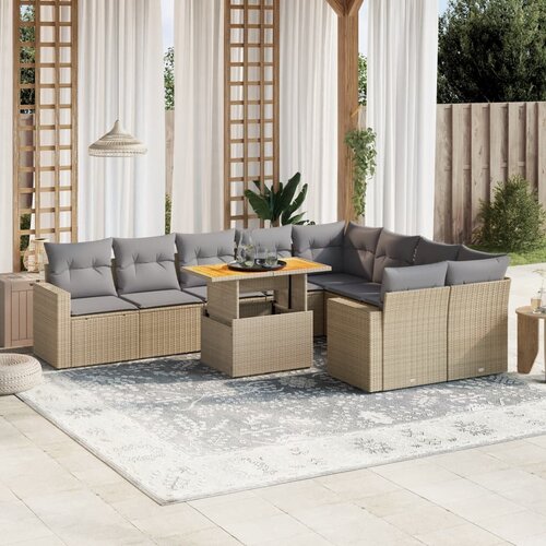 vidaXL 10-dijelni set vrtnih sofa s jastucima bež od poliratana Cijene