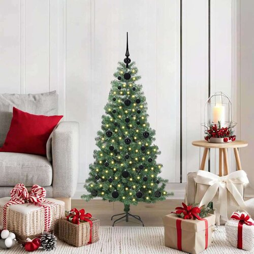 vidaXL Božično drevo med 150 LED z stojalom Zelena 120 cm PVC Cene