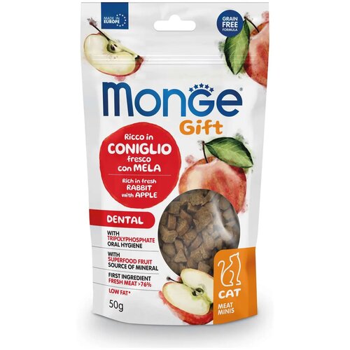 Monge Gift mesni zalogajčići za odrasle mačke, zečetina i jabuka Slike
