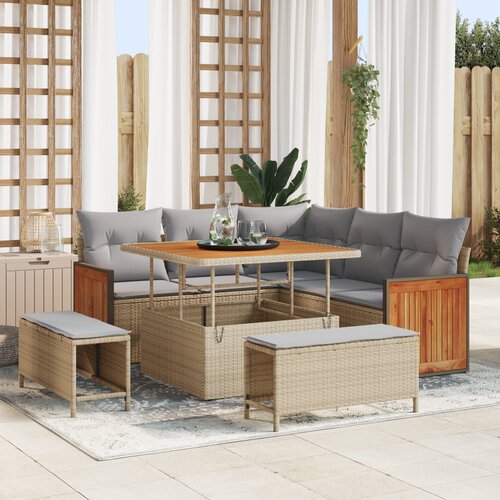 vidaXL 8 delni vrtni sofa set z blazinami bež poli rattan akacija Cene