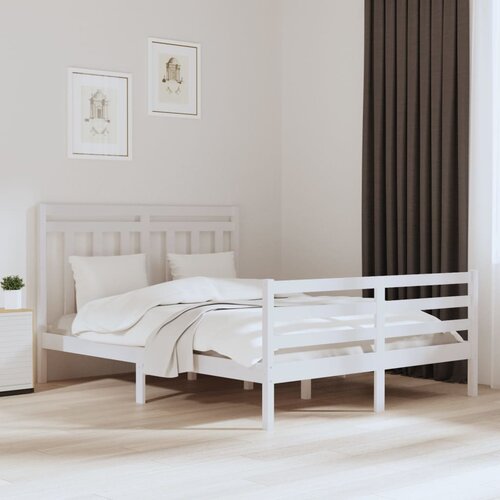 The Living Store Posteljni okvir bel iz trdnega lesa 150x200 cm - Posteljni Okvir, (21524067) Slike