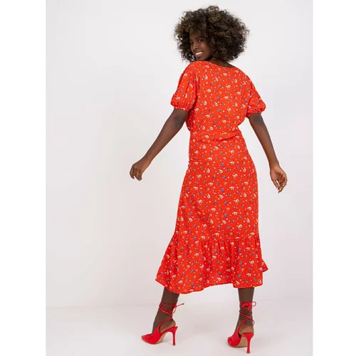 Fashion Hunters Red midi dress for women with RUE PARIS prints