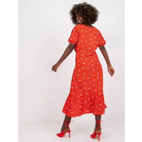 Fashion Hunters Red midi dress for women with RUE PARIS prints Slike
