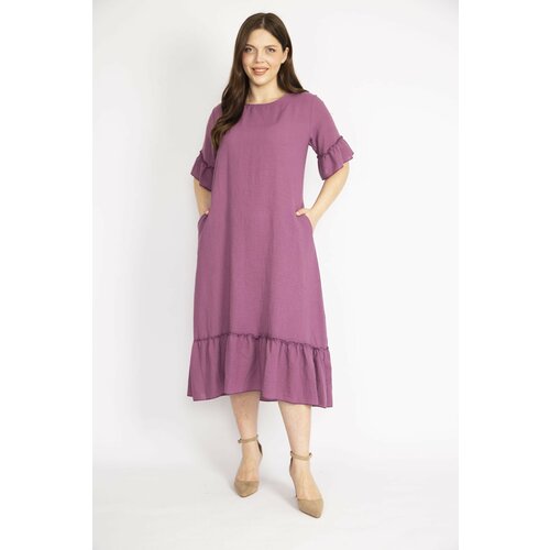 Şans Women's Purple Woven Fabric Back Laces and Frilly Hem at Hem and Ruffled Sleeves Slike