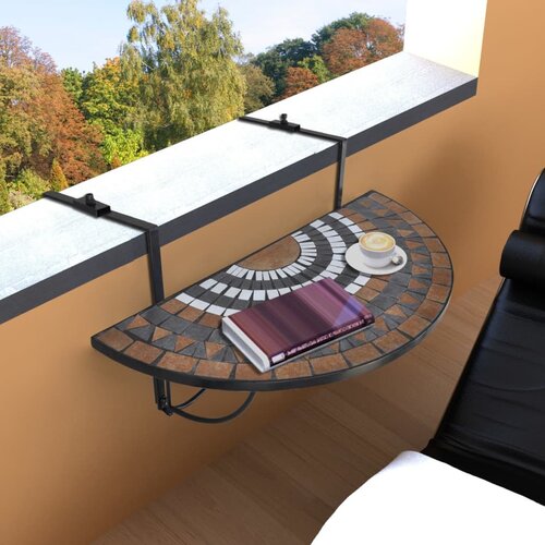 VidaXL Viseći stolić za balkon od terakote s bijelim mozaikom Slike