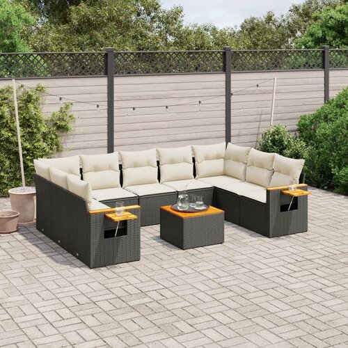 vidaXL 10-dijelni set vrtnih sofa s jastucima crni od poliratana Cene