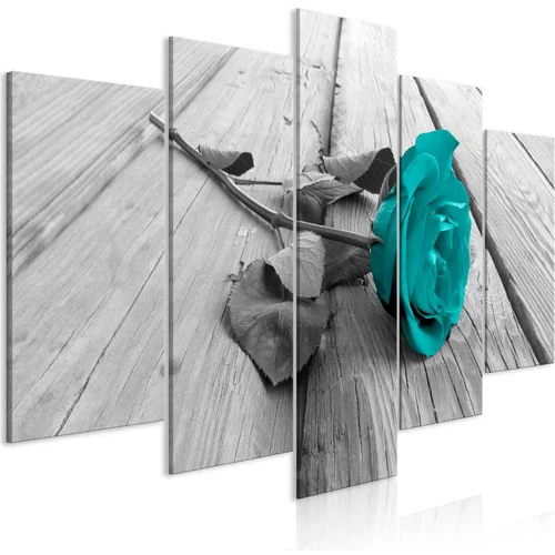  Slika - Rose on Wood (5 Parts) Wide Turquoise 100x50