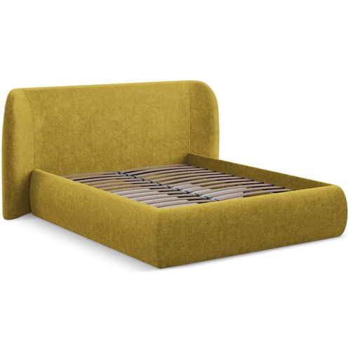Makamii Senf žuti tapecirani bračni krevet s prostorom za odlaganje s podnicom 180x200 cm Hauke – Cijene