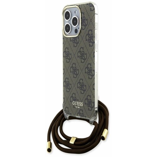 Guess IML 4G Printed Crossbody Popruh Zadn&amp;iacute; Kryt pro iPhone 15 Pro Brown Ovitek za telefon Vijolična Slike