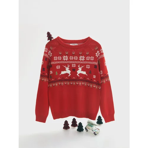 Reserved - Džemper s božićnim motivom - crvena