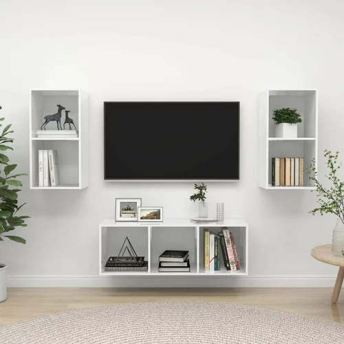  TV omarica 3-delna visok sijaj bela iverna plošča, (20732308)