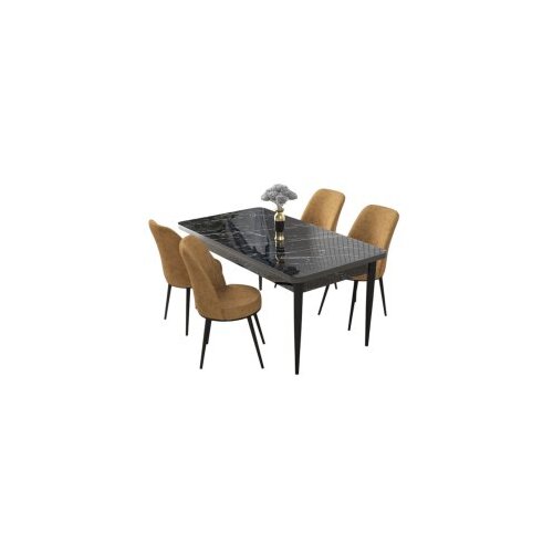 Hanah home set trpezarijski sto i 4 stolice nil black marble cappuccino Slike