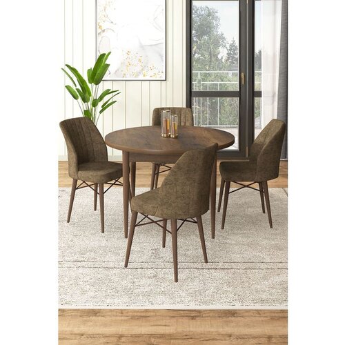 Hanah home Rox - Baroque, Brown BaroqueBrown Dining Table & Chairs Set (5 Pieces) Cene