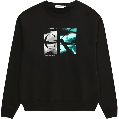 Calvin Klein Jeans Sweater majica 'SERENITY' siva / žad / crna