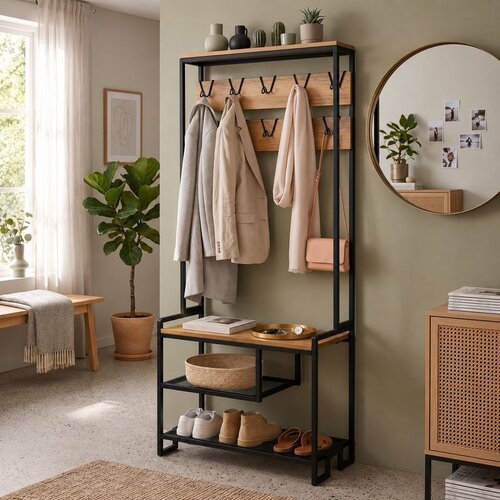 Hanah home čiviluk Cozo, 84 cm, atlantski bor / crni Slike
