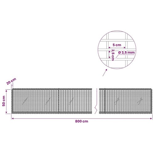  Gabion s žicom debljine 3 5 mm i mrežom 5x2 5 cm 800x20x50 cm - 20 cm 50 cm 800 x 230 cm Slike