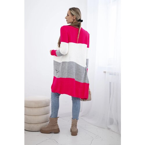 Kesi Cardigan sweater with straps raspberry+ecru Cene