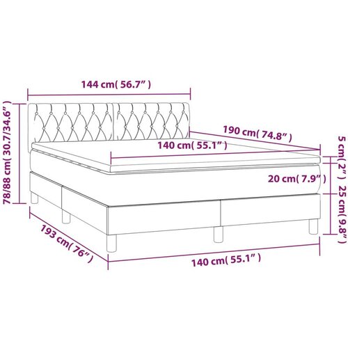  Krevet box spring s madracem LED tamnosivi 140x190 cm tkanina Slike