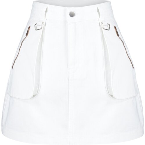 Trendyol White Zipper Detail Mini Denim Skirt Cene
