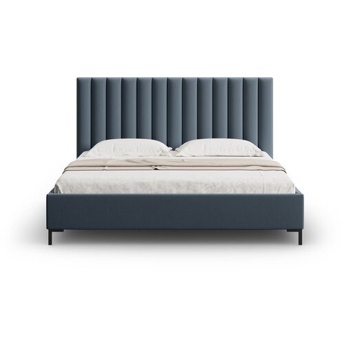 Mazzini Beds Temno modra oblazinjena zakonska postelja s prostorom za shranjevanje z letvenim dnom 180x200 cm Casey &amp;ndash; Slike