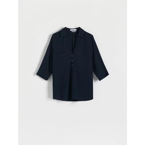Reserved - Košulja od mješavine lana - mornarsko plava