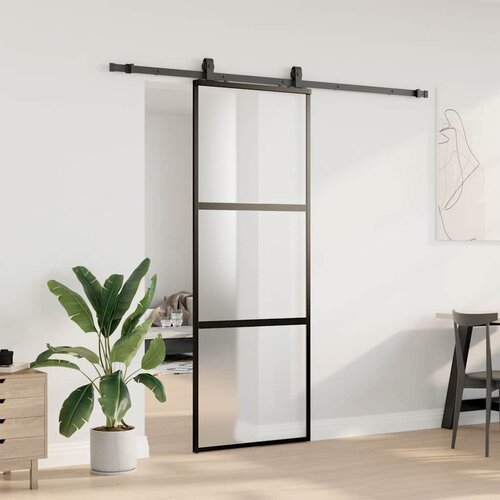  Klizna vrata s priborom crna 76 x 205 cm kaljeno staklo Slike