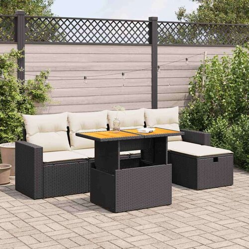 VidaXL 6-dijelni set vrtnih sofa s jastucima crni od poliratana bagrem Slike