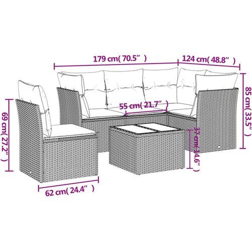 VidaXL 6-dijelni set vrtnih sofa s jastucima crni od poliratana Slike