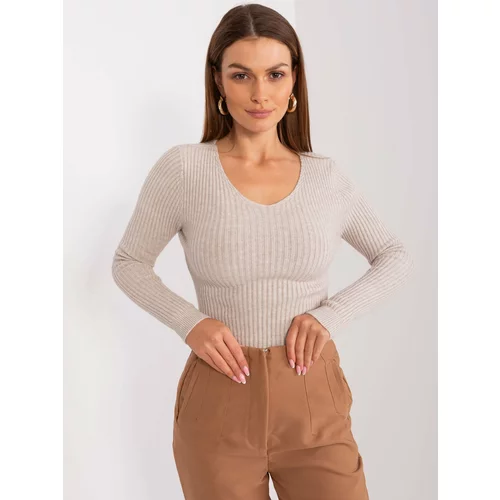 Fashion Hunters Beige fitted viscose sweater