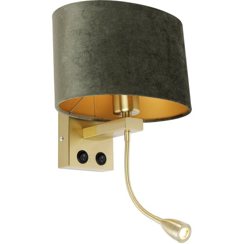 QAZQA Stenska svetilka medenina z ovalnim žametnim odtenkom zelena 25 cm - Brescia Combi Cene