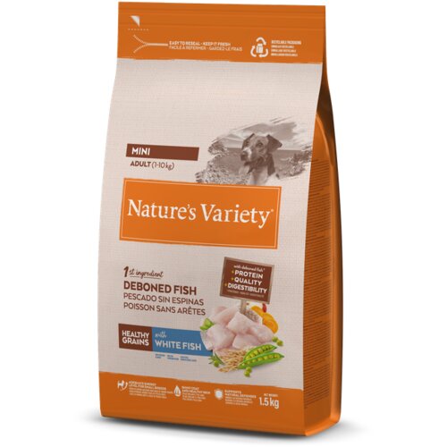 Nature's Variety Healthy Grains Dog Mini Adult, bela riba - 1,5 kg 1,5 kg Cene