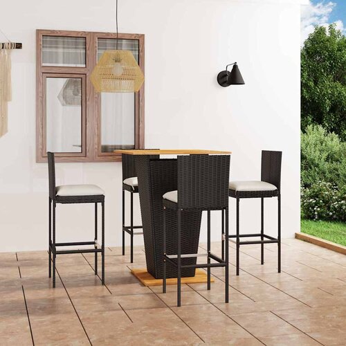  5-dijelni vrtni barski set od poliratana s jastucima crni Crna 80 cm table length Cene