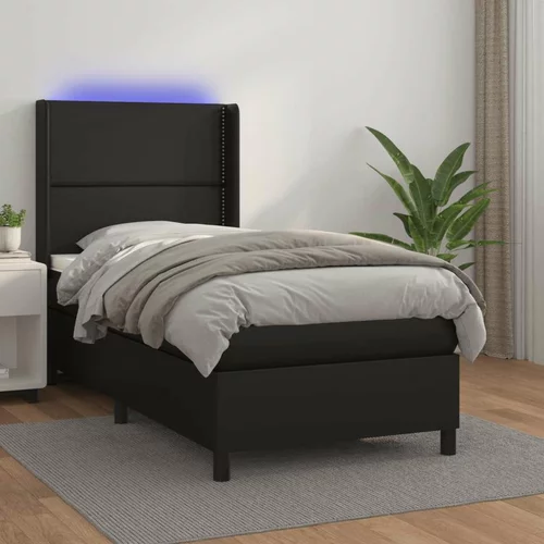  Box spring postelja z vzmetnico LED črna 90x200 cm umetno usnje, (20725224)