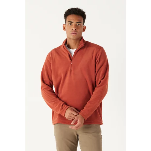 AC&Co / Altınyıldız Classics Men's Light Brown Anti-Pilling Anti-Pilling Standard Fit Stand Up Collar Fleece Sweatshirt.