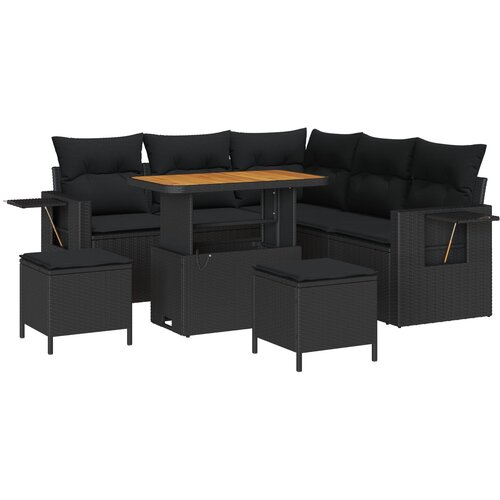 VidaXL 8-dijelni vrtni sofa set s jastucima Crni Poli ratan Akacija, 3-dijelni vrtni blagovaonski set s jastucima Crni Poli ratan Akacija Slike