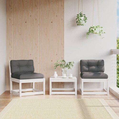 VidaXL Vrtni kavč brez naslonjal z blazinami 2 kosa bel 63,5x73x78 cm Slike
