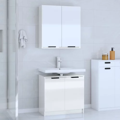 vidaXL Garnitura kopalniških omaric 2-delna visok sijaj bela inž. les