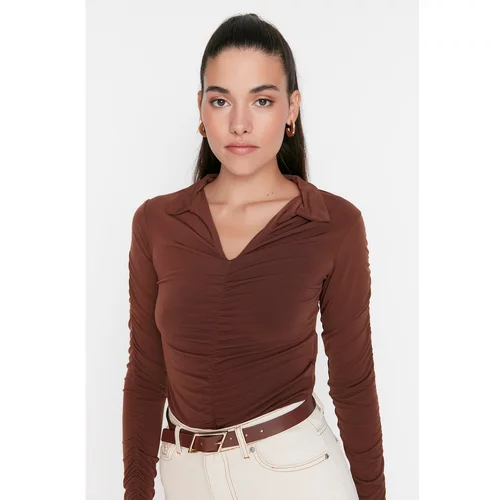 Trendyol Pleated Polo Neck Knitted Blouse