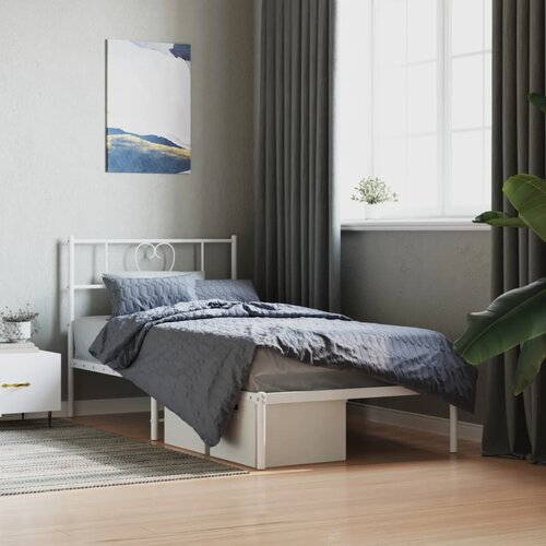  The Living Store Kovinski posteljni okvir z vzglavjem bel 107x203 cm - Posteljni Okvir, (21454211) Slike
