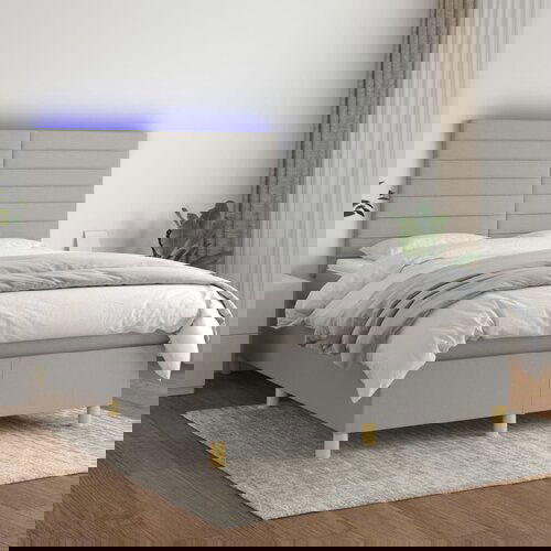 VidaXL Box spring postelja z vzmetnico LED svetlo siva 140x190cm blago Slike