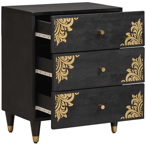  Noćni ormar s ladicama Crna 50 x 33 x 62 cm Čvrsto drvo manga Slike